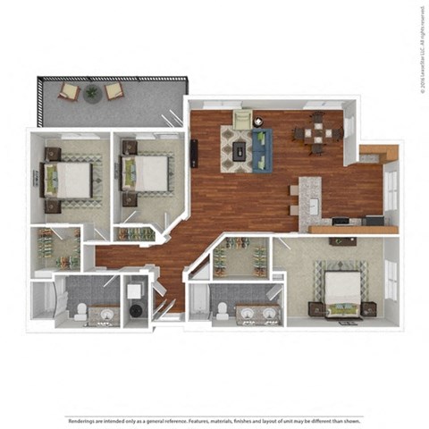 Floor plan for 3 beds, 2 baths, 1415 sqft